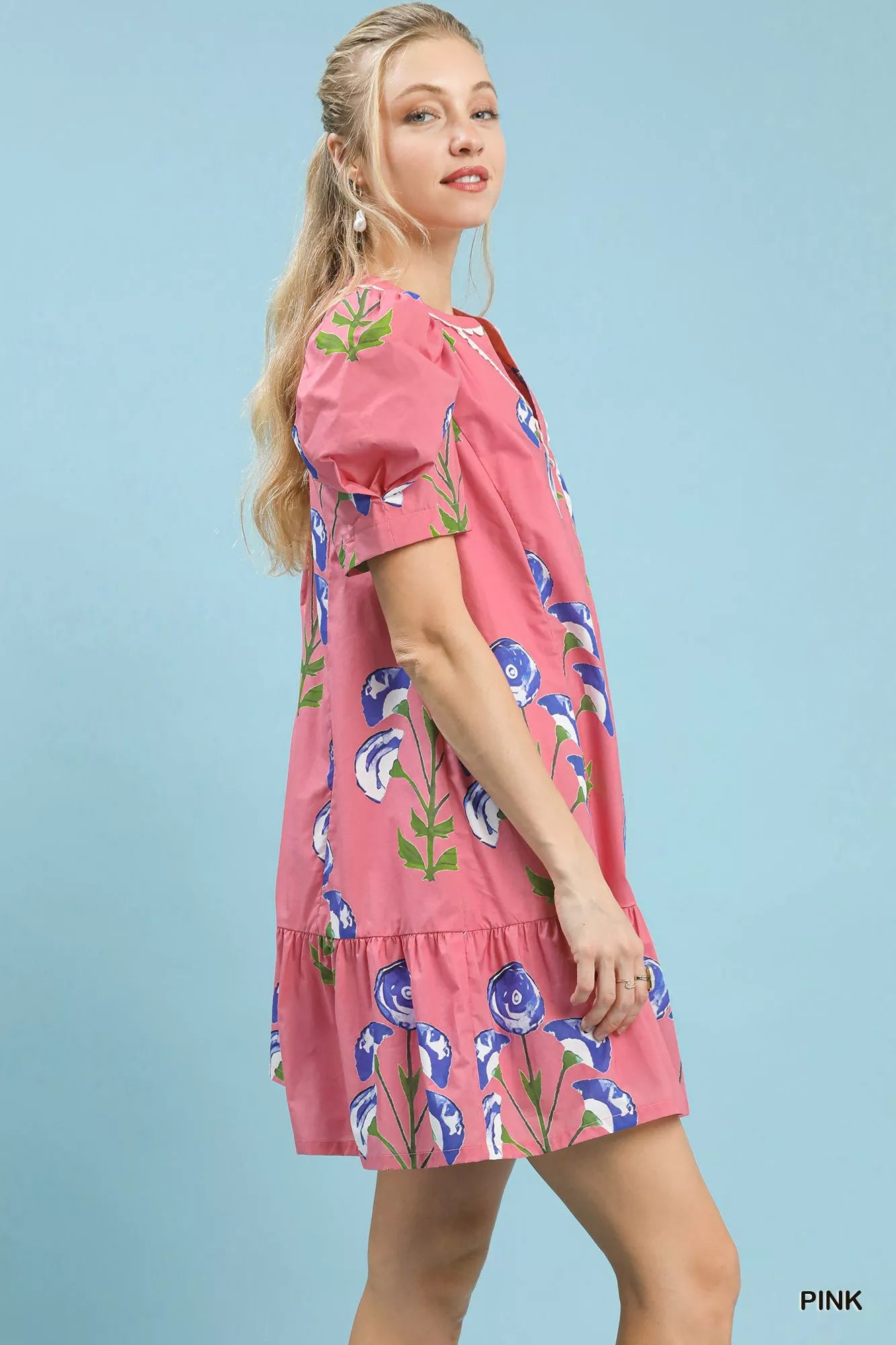 Umgee Floral Print Puff Sleeve Mini Dress Secondary image