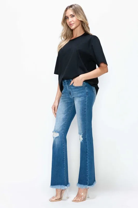 bytos Full Size Raw Hem Distressed High Rise Bootcut Jeans Secondary image