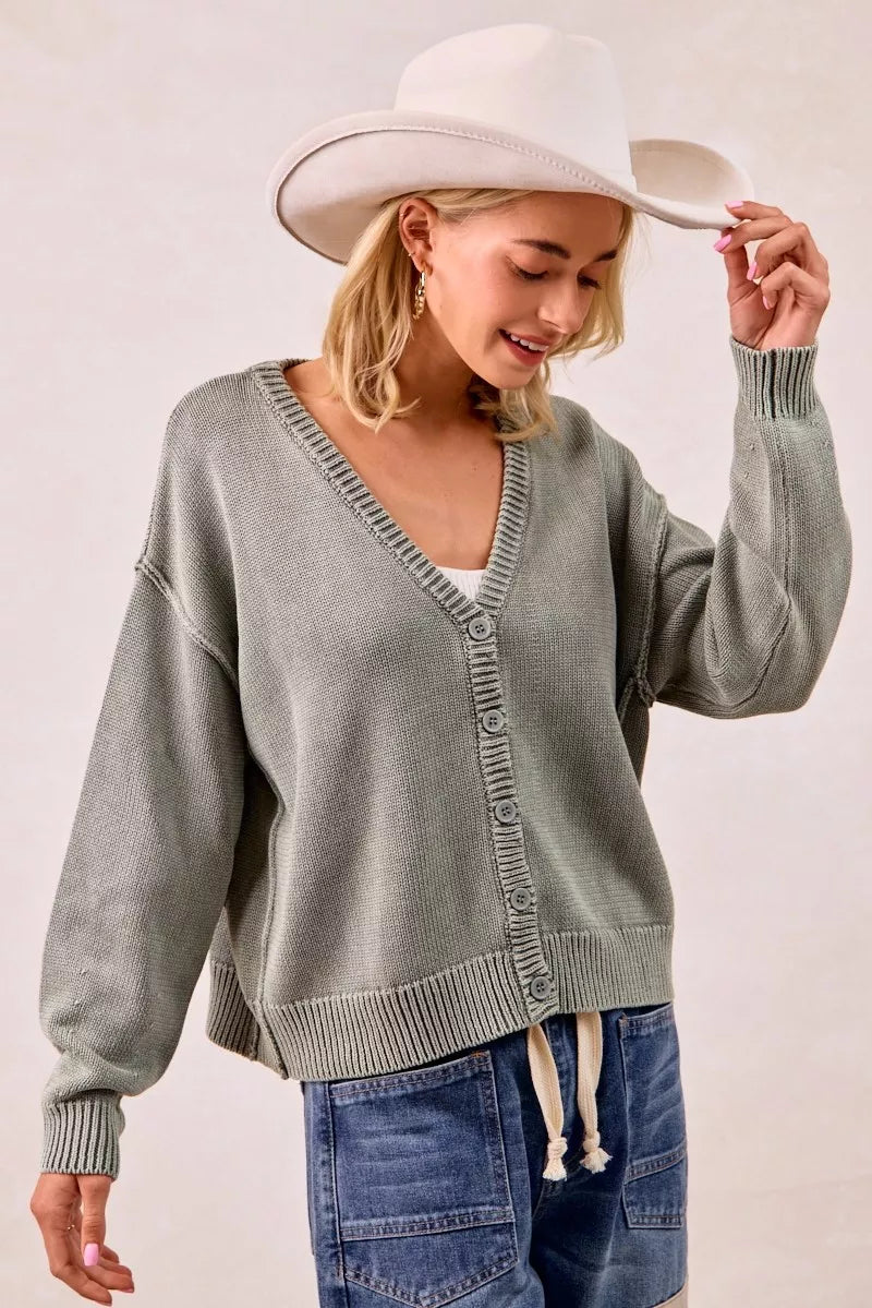 Washed V Neck Sweater Cardigan Secondary image