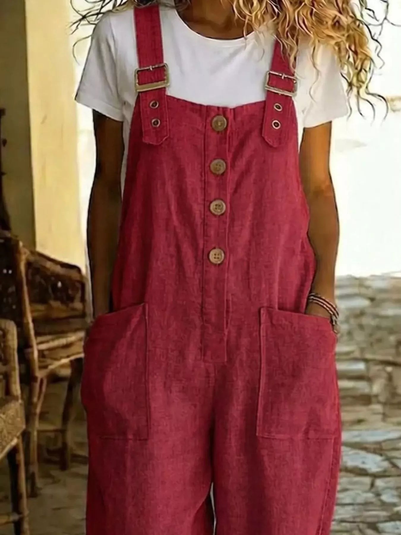 Casual Button Front Wide Leg Overalls Secondary image