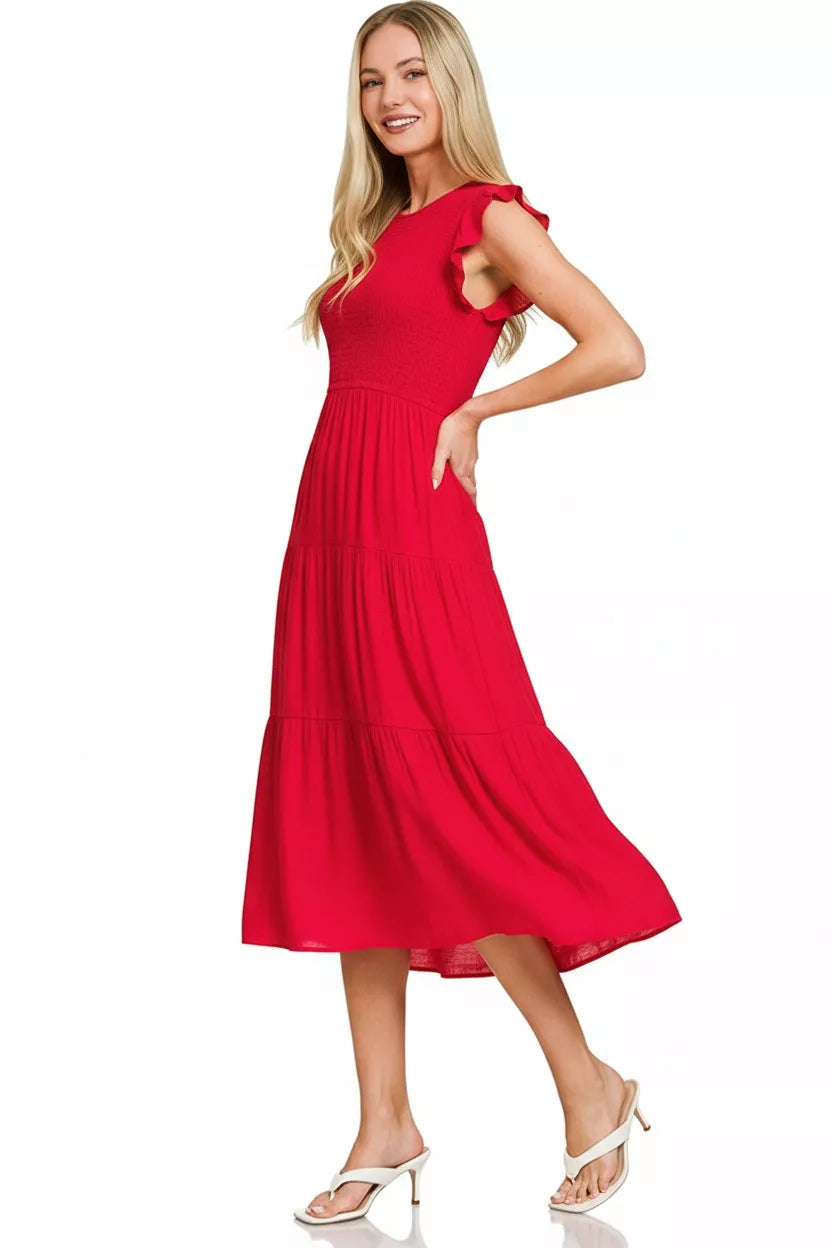Zenana Woven Smocked Ruffle Sleeve Midi Dress Secondary image