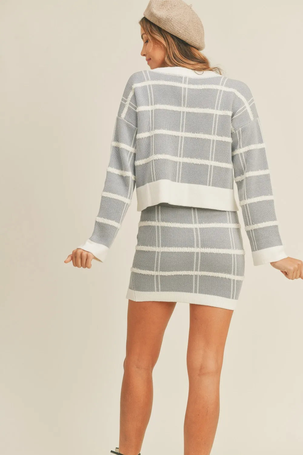 Chic Plaid Cardigan and Mini Skirt Set Secondary image