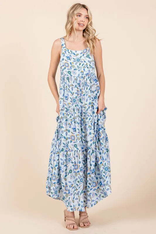Flower Print Tiered Sleeveless Empire Maxi Dress Secondary image