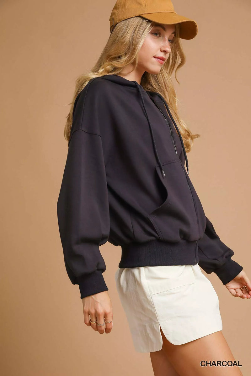 Zip-Up Fleece Hooded Jacket with Drawstring and Ribbed Cuffs Secondary image