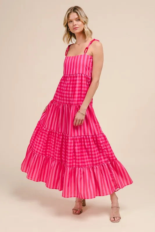 SO ME Stripe Tiered Maxi Dress with Colorful Chain Strap Secondary image