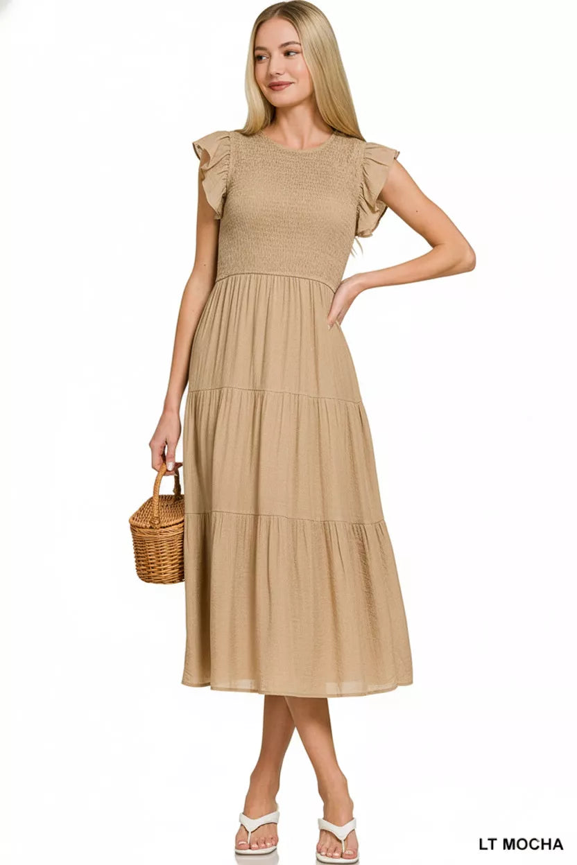 Zenana Woven Smocked Ruffle Sleeve Midi Dress Secondary image