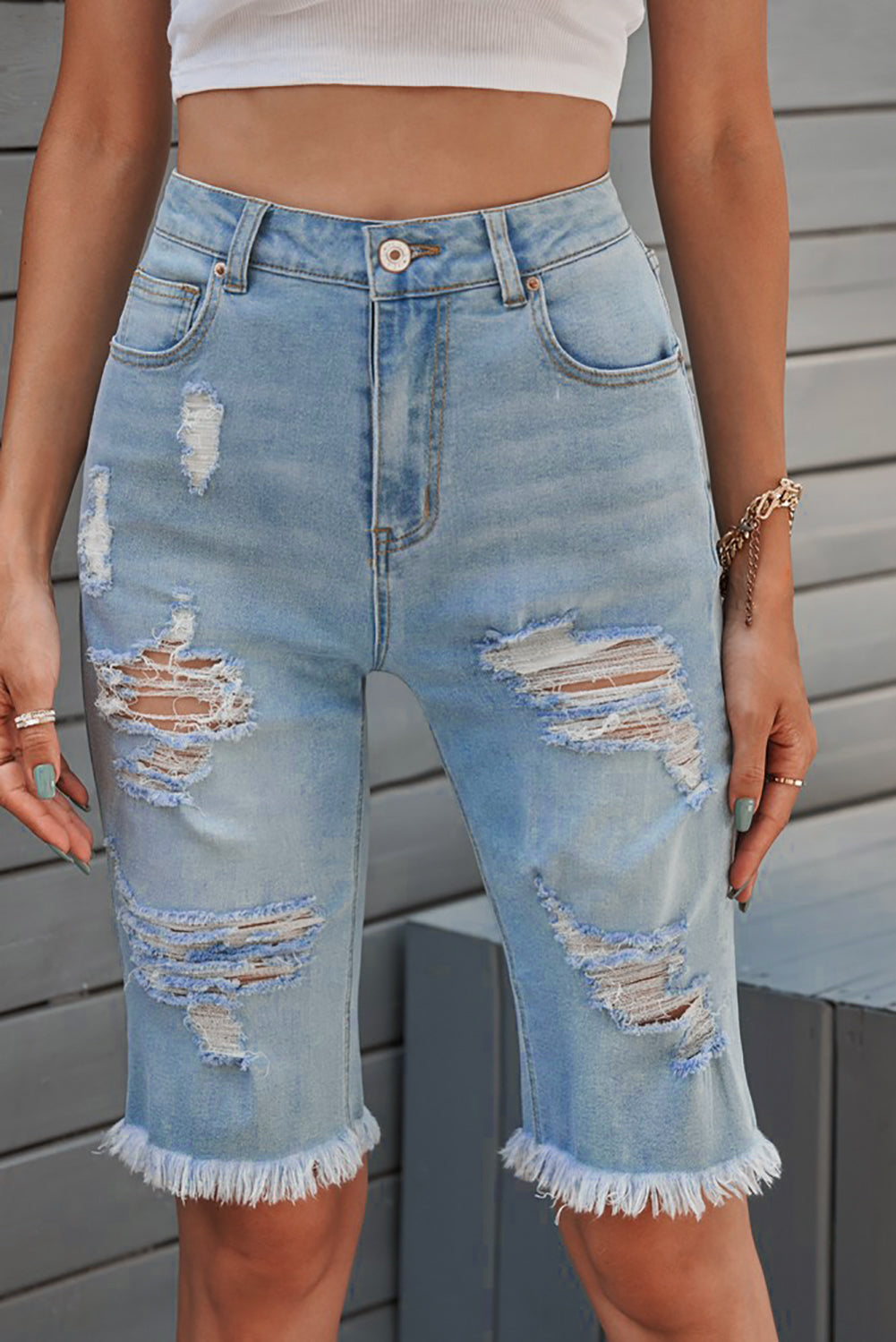 Raw Hem Denim Bermuda Shorts Secondary image