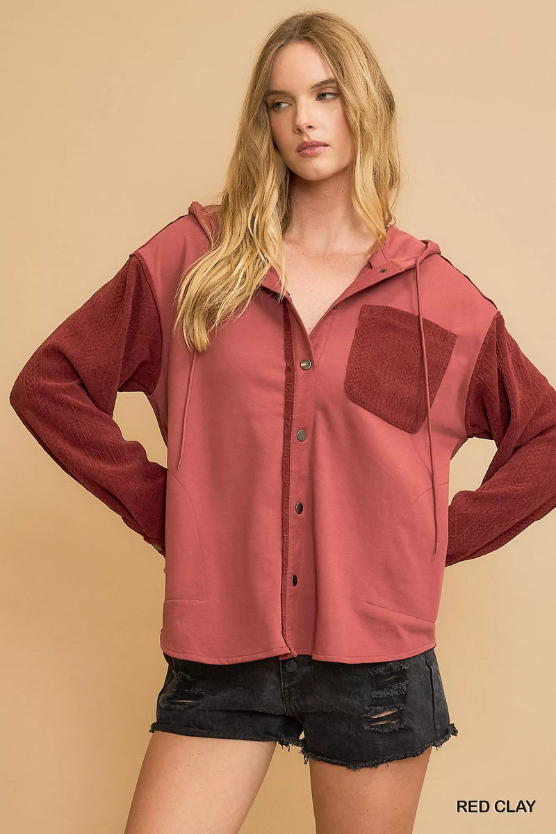Washed French Terry Shacket with Buttoned Pockets and Drawstring Secondary image