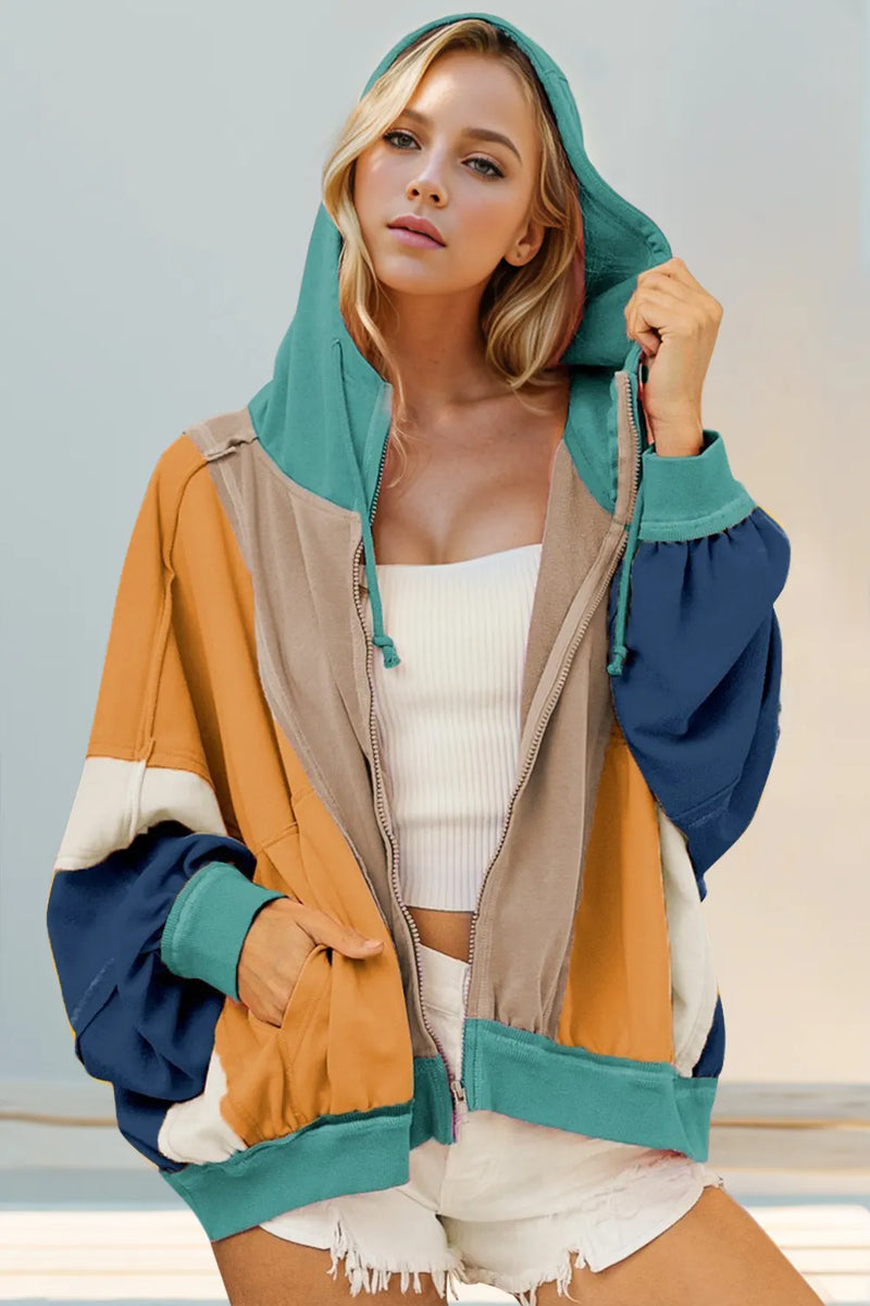 Color Block Zip Up Hoodie Main image