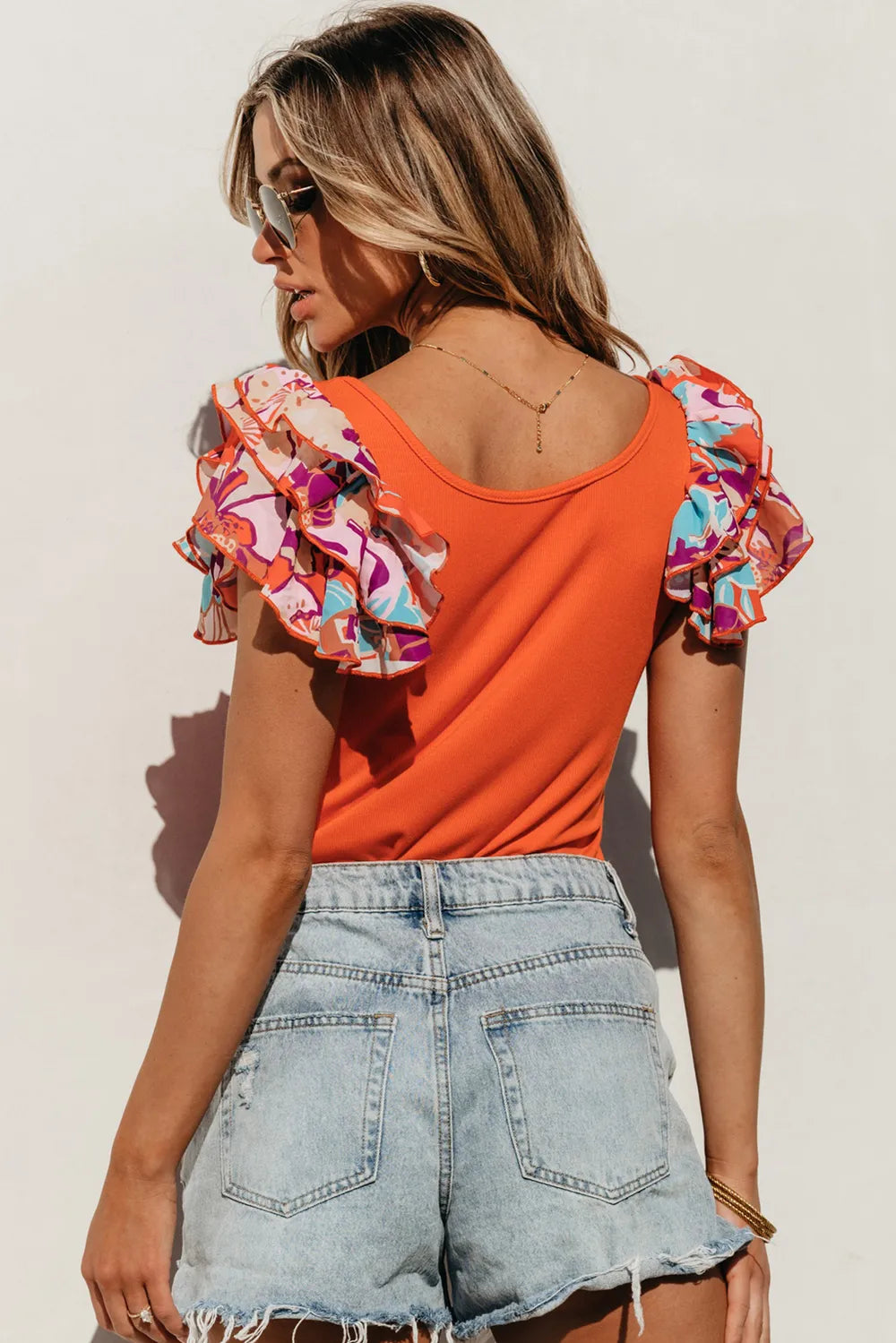 Scoop Neck Flounce Sleeve Bodysuit Secondary image