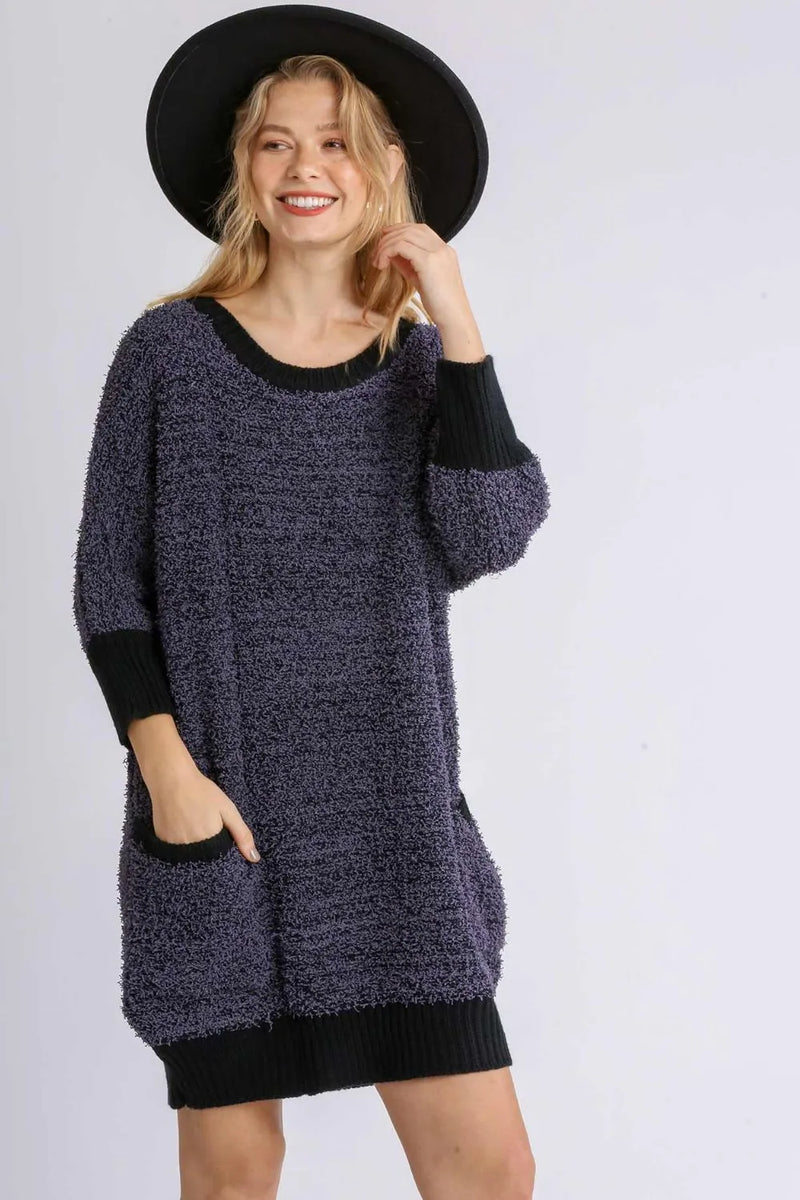 Cozy Sweater Dress with Ribbed Hem and Pockets Main image