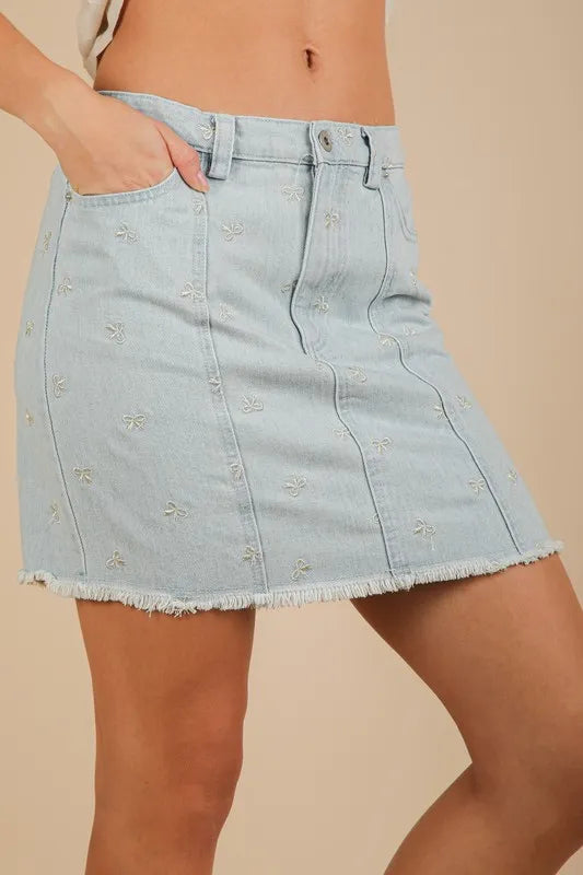 Bow Printed Casual Denim Skirt Secondary image