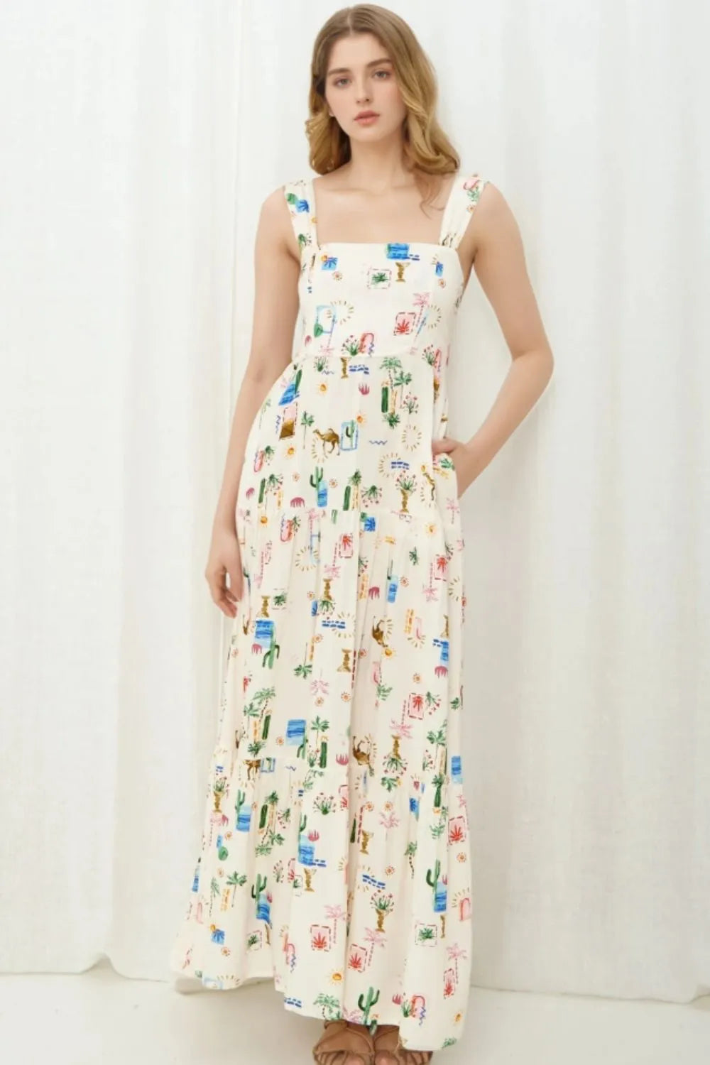 Printed Square Neck Wide Strap Maxi Dress Secondary image